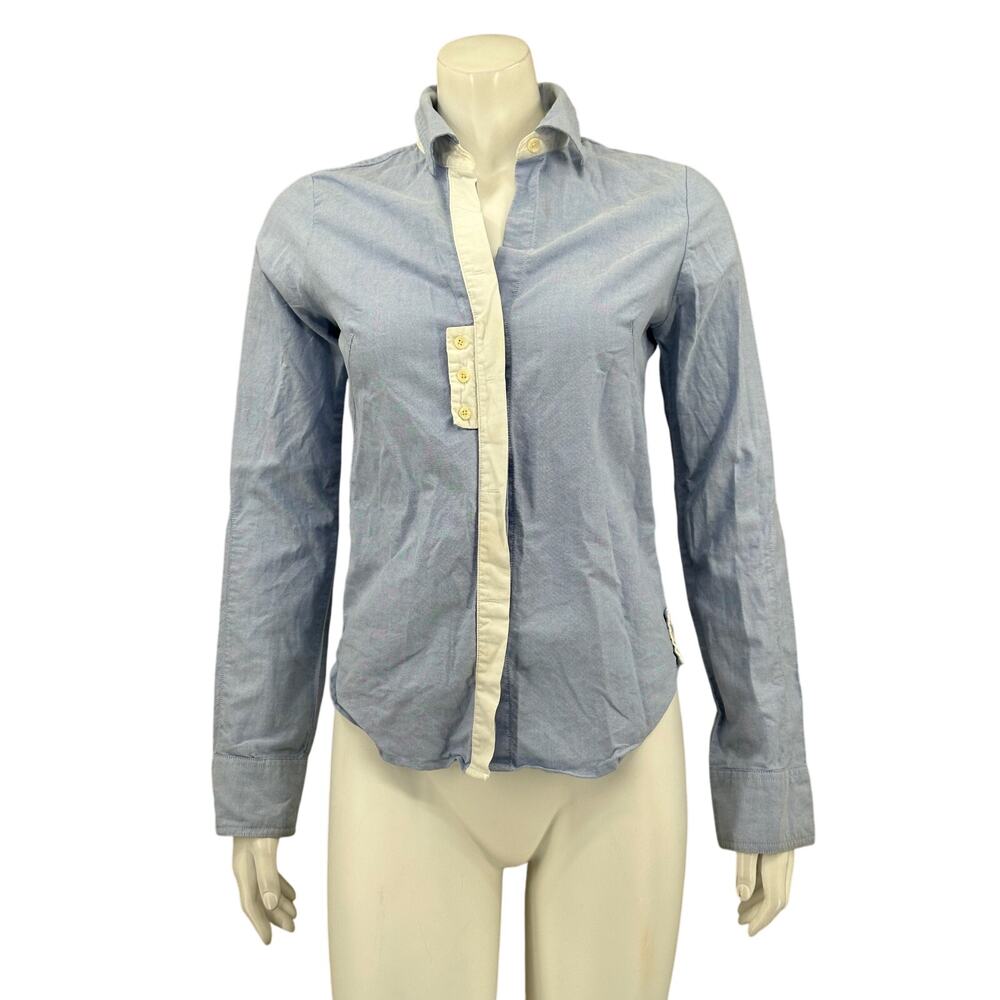 Cartonnier Anthropologie Top Womens 2 Blue White Button Up Cotton Oxford‎ Preppy